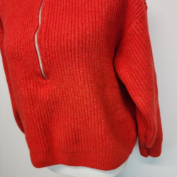 Vince Camuto Half Zip Red Sweater Size L Rib Knit Mock Neck Long Sleeve Fall - Picture 3 of 11